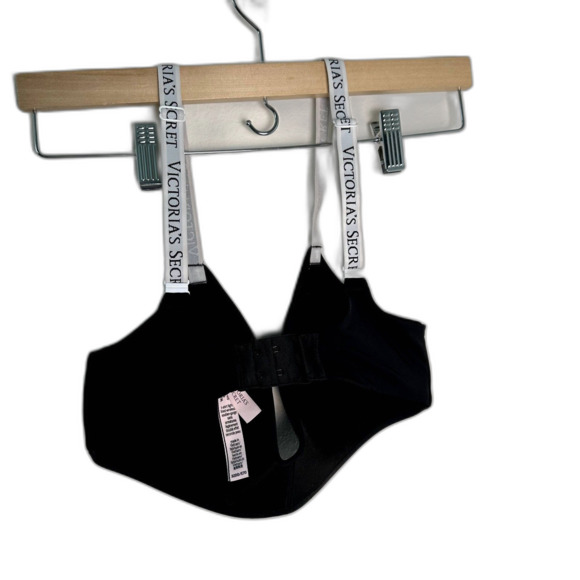 Victoria's Secret Black Lightly Lined Wireless Bra 32DD E70 Logo Strap Comfort - Picture 2 of 4